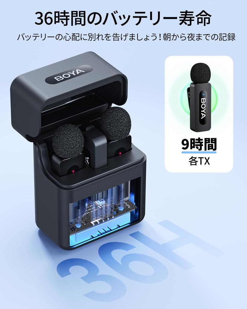 Boya V3 Combo Wireless Microphone Lapel Microphone for iPhone and Android 100m Transmission Noise 36 Hours of Rotating Charging Compact Compatible
