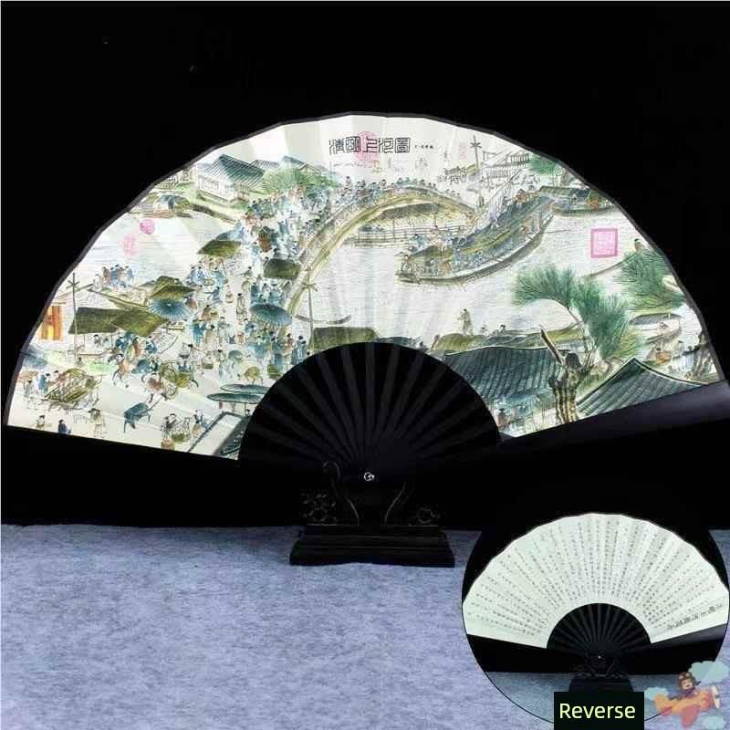 Ancient-Style Wooden Classical Dance Dual-Purpose Paper Fan, Durable Wooden Folding Fan, Chinese-Style Retro Bamboo Folding Fan for Men