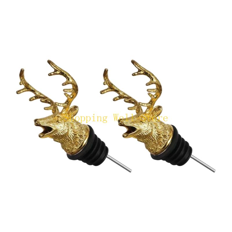 

KX4B 2 Pack Steel Deer Head Liquor Pourers with Leak Proof Stopper Wine Bottles Pour Spouts For Oil Vinegar Kitchen Bar Tool золотий
