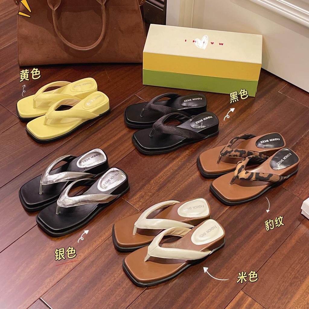 Fashion Slope Heel Flip-flops Slippers Women's Shoes Outer Wear Summer Seaside Silver Sandals Beach Shoes Niche Sandals