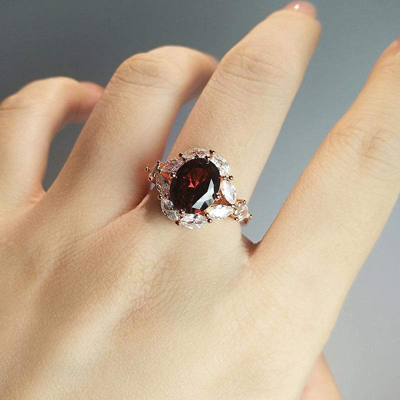 Pomegranate Red Ring Women'S Full Set Of High-End Imitation Ruby Oval Live Ring