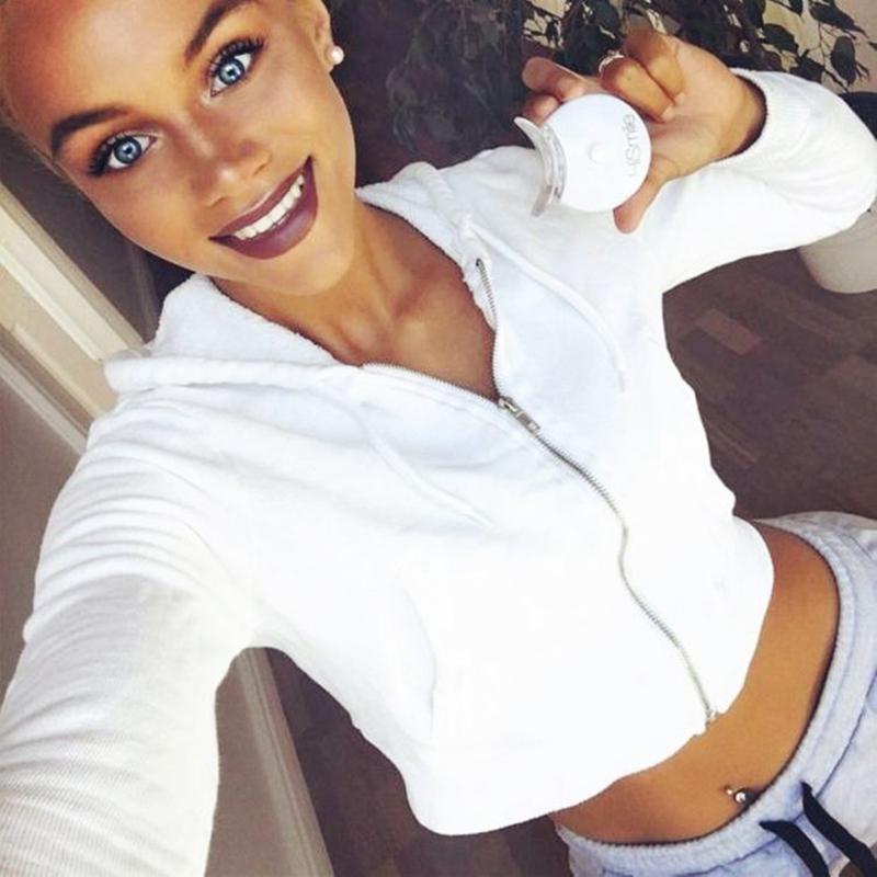 Zip-up Herbst Winter Frauen Hoodies Taschen Schlank Crop Jacke Weibliche Kleidung Kordelzug Weiß Sexy Hoody Baumwolle Mäntel