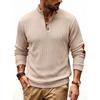 Herren Henley-Strickpolos mit Stehkragen, Langarm, Strukturierter Pullover, Lässige lockere Passform, Einfarbig, Tägliche Herren-Strickoberteile