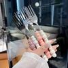 1PC Pearl Handle Fork For Dessert Household Steak Stainless Steel Fork Salad Fork Dessert Pasta Fork Kitchen Accessories Gadgets