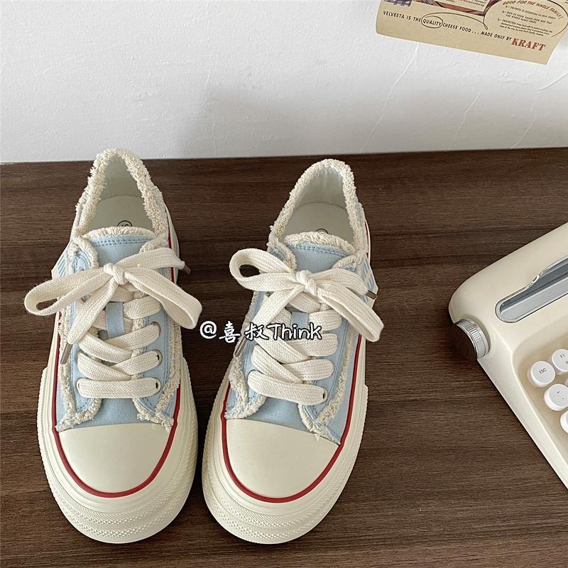 thick-soled canvas women's shoes are thin and breathable, and thick-soled two wear one pedal, white shoes, casual board shoes.