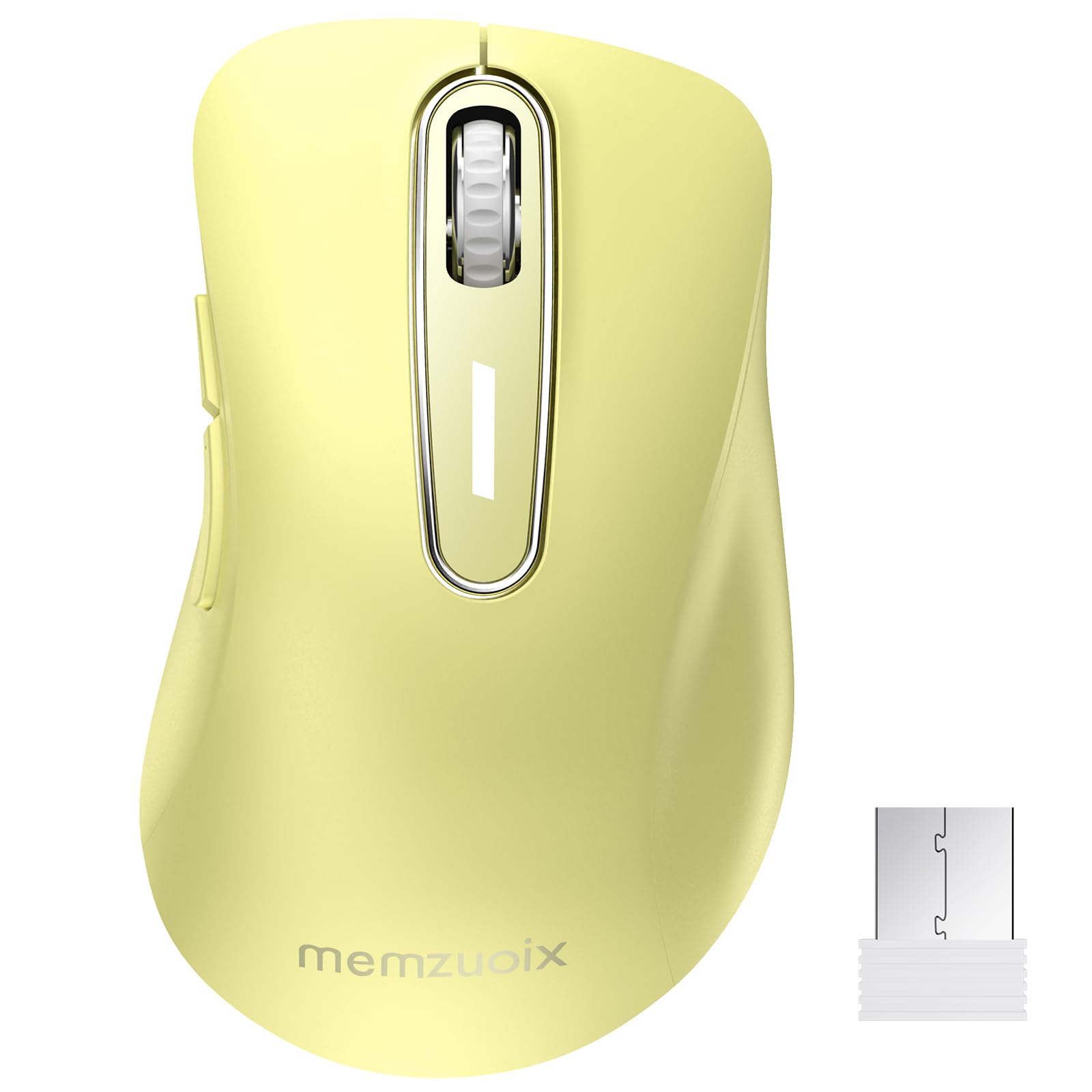 

memzuoix Ergonomic Wireless 1400 5 Battery USB Receiver Compatible with Light Yellow Mouse, 2.4G Optical, DPI, Buttons, Operated, Included, Cordless,