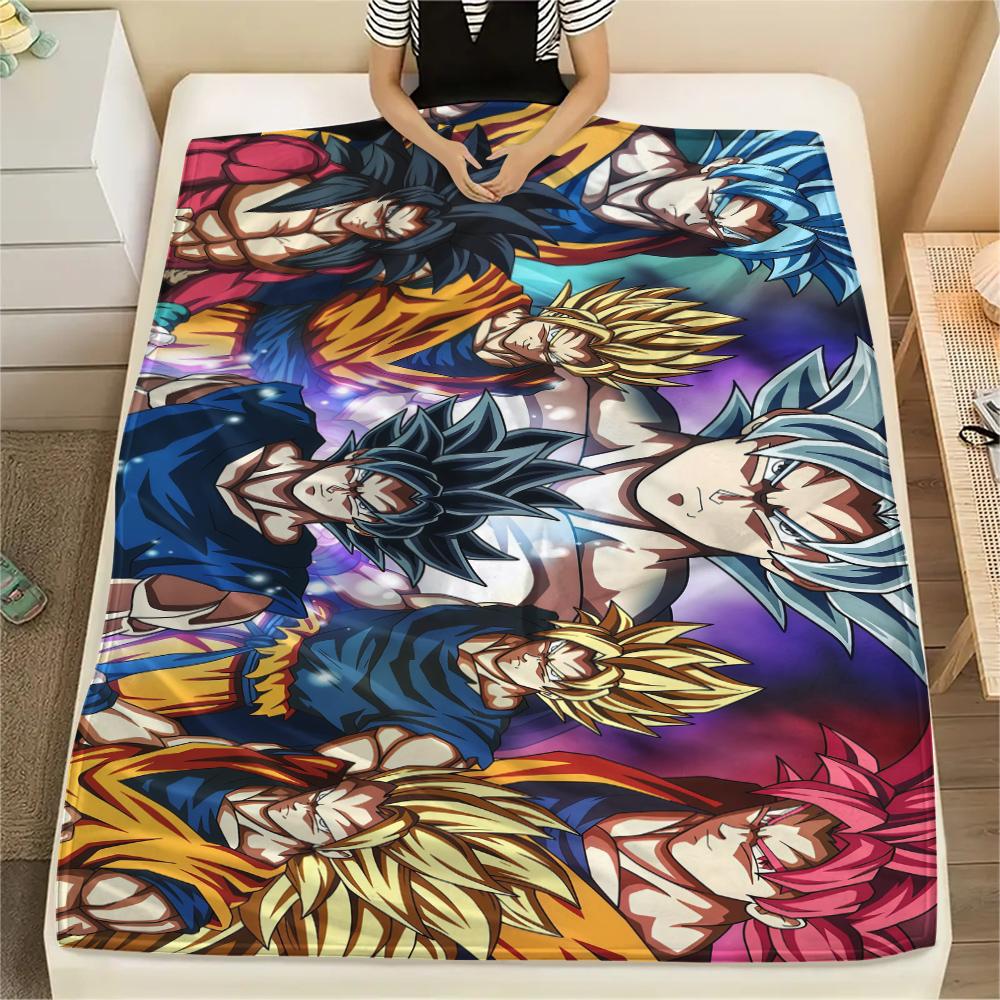 Son Goku Print Flannel Blanket, Warm for Sofa Bed Chair Picnic Travel, Bedroom Decorative Home Throw -HE17