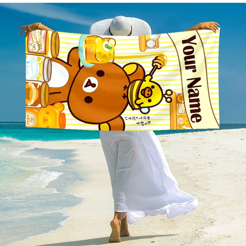 Personalized Customized Proof Beach Towel with San-X Rilakkuma Pattern - Soft, Absorbent,quick-drying,perfect Swimming,camping&bathing
