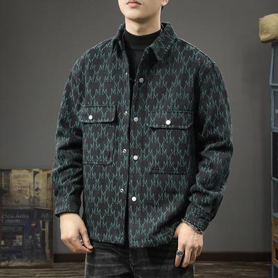 American High Street Retro Jacquard Tooling Jacket Men'S Loose Trendy Brand High-End Casual Lapel Jacket