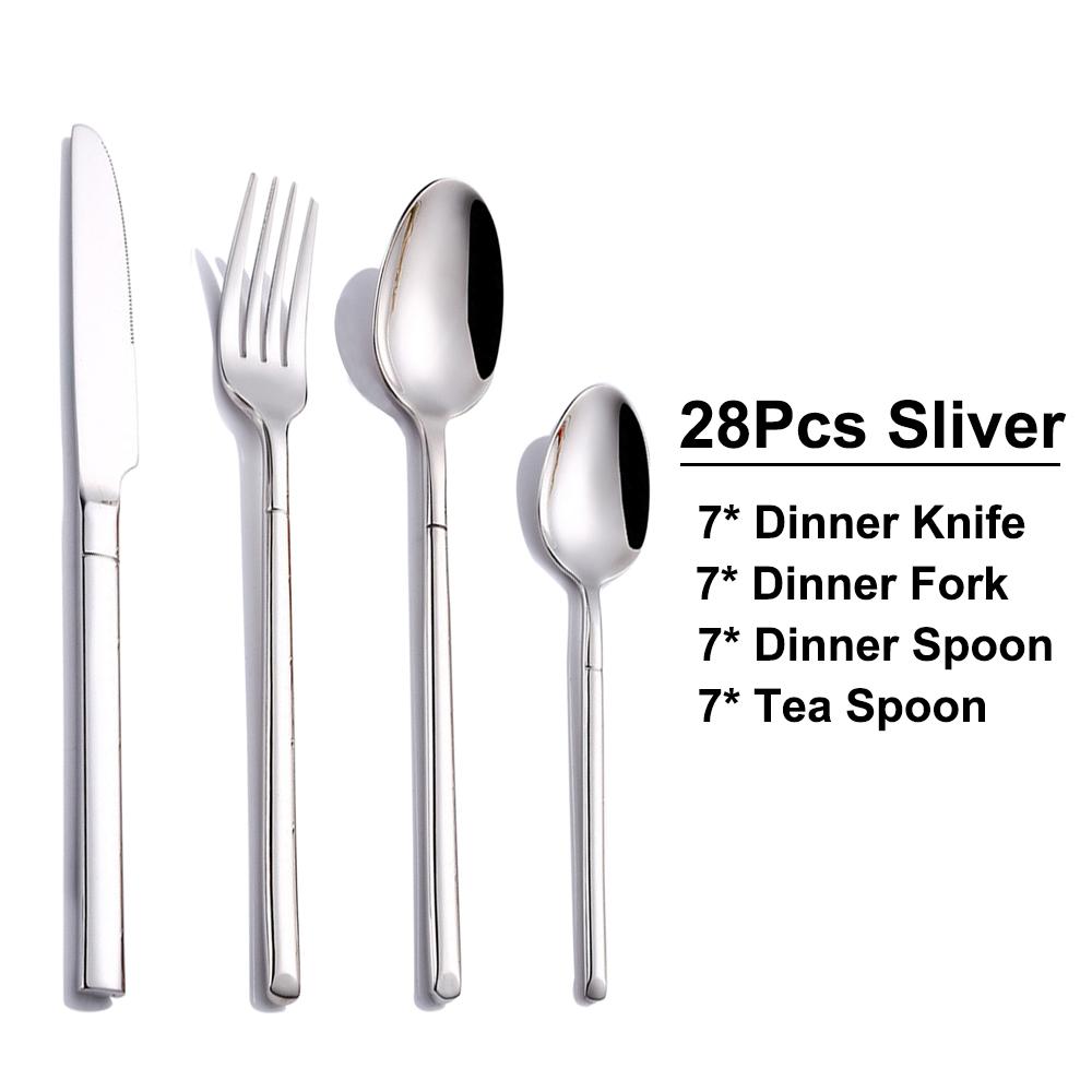 20/24/28 Pieces Sliver Tableware Stainless Steel Western Cutlery Sliverware Mirror Dinner Set Knife Spoon Fork Kitchen Utensils