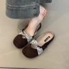 Retro Mary Jane Shoes 2025 Spring French Niche Design Gentle Suede Inner Height Increase One Pedal Lazy Slippers