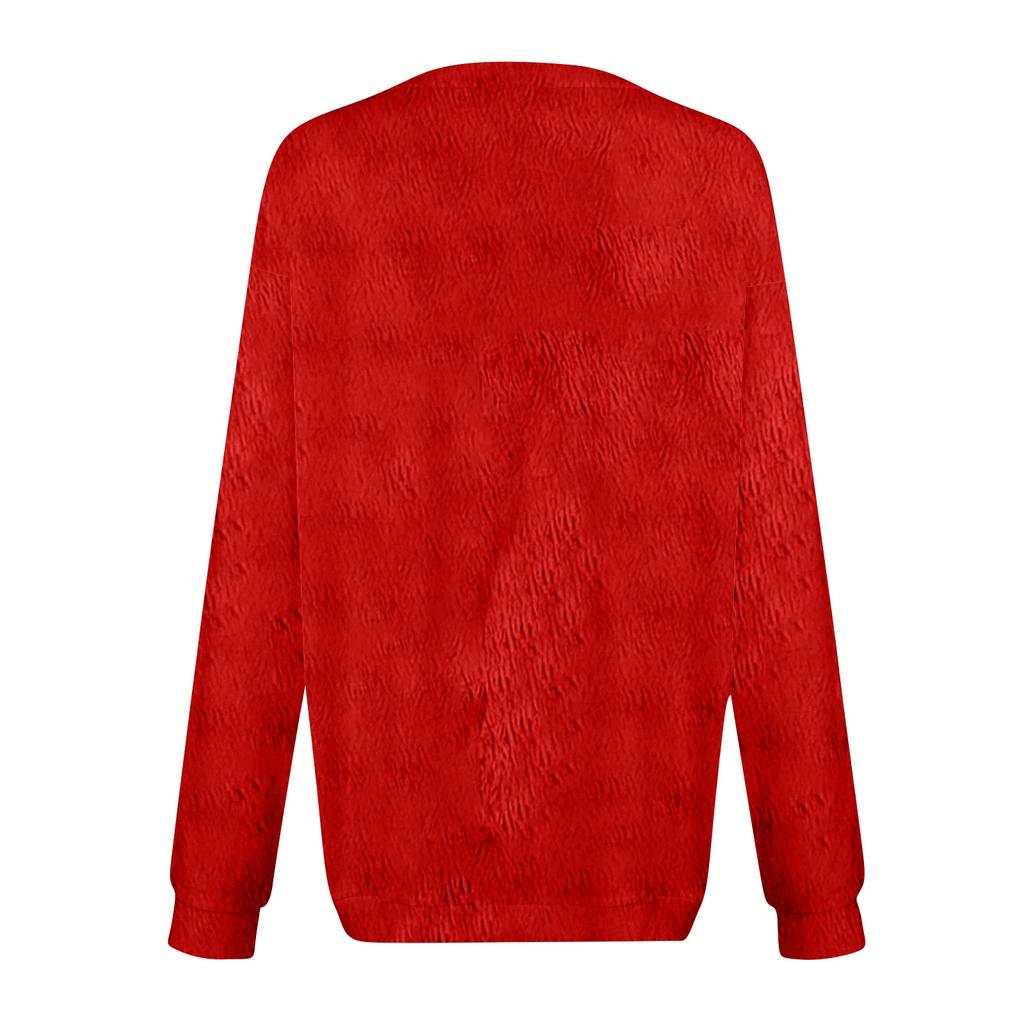 Women's Fashion Round Neck Pullover Top Long Sleeve Tee Christmas Printed Sweatshirt