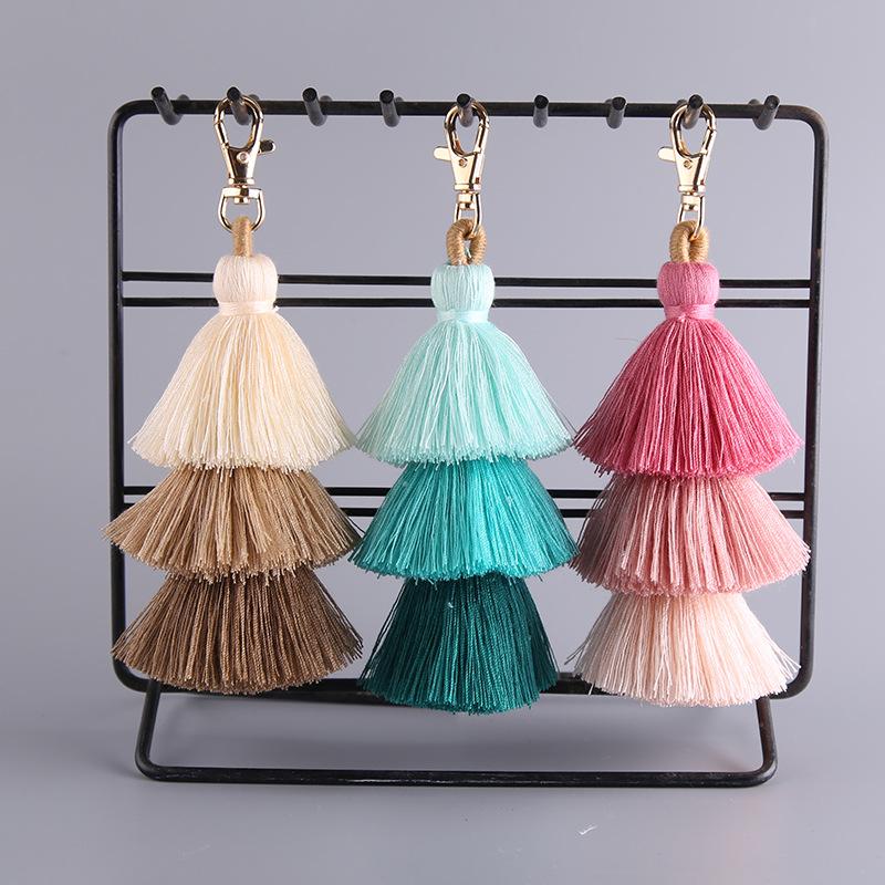 Three-layer Cotton Tassel Bag Hanger Decoration with Ethnic Style Keychain In Bohemian Style - Three-layer Tassels Pendant