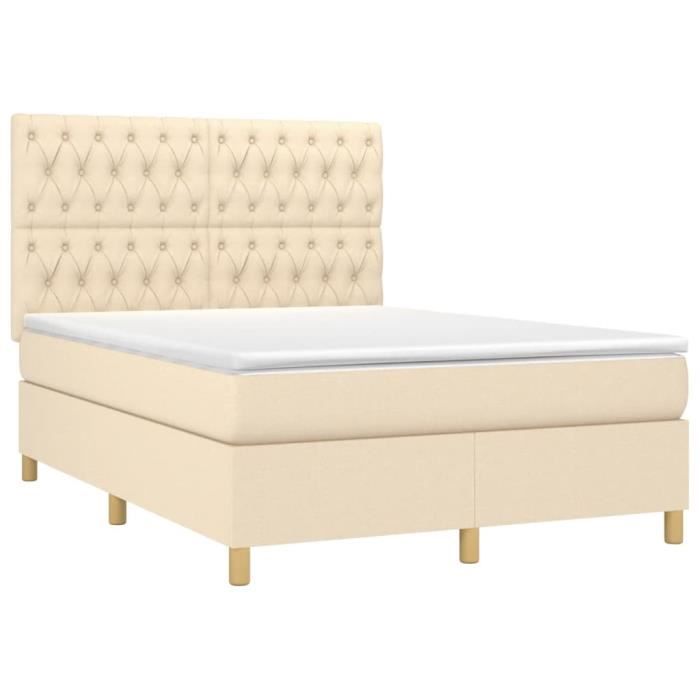 3142582 vidaXL Lit à sommier tapissier avec matelas Crème 140x200 cm Tissu