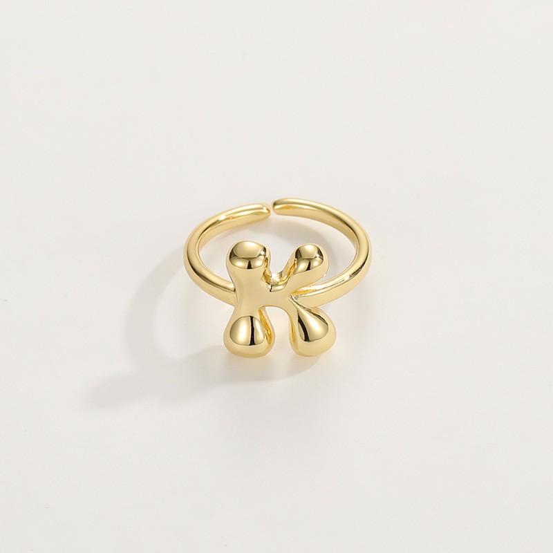 Adjustable Open Ring In 18K Gold Plated Copper With Q-Style Alphabet Letter Design Men Women