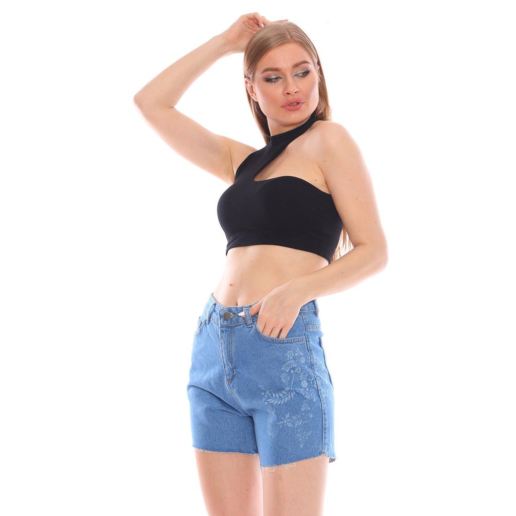 Floral Patterned Denim Shorts