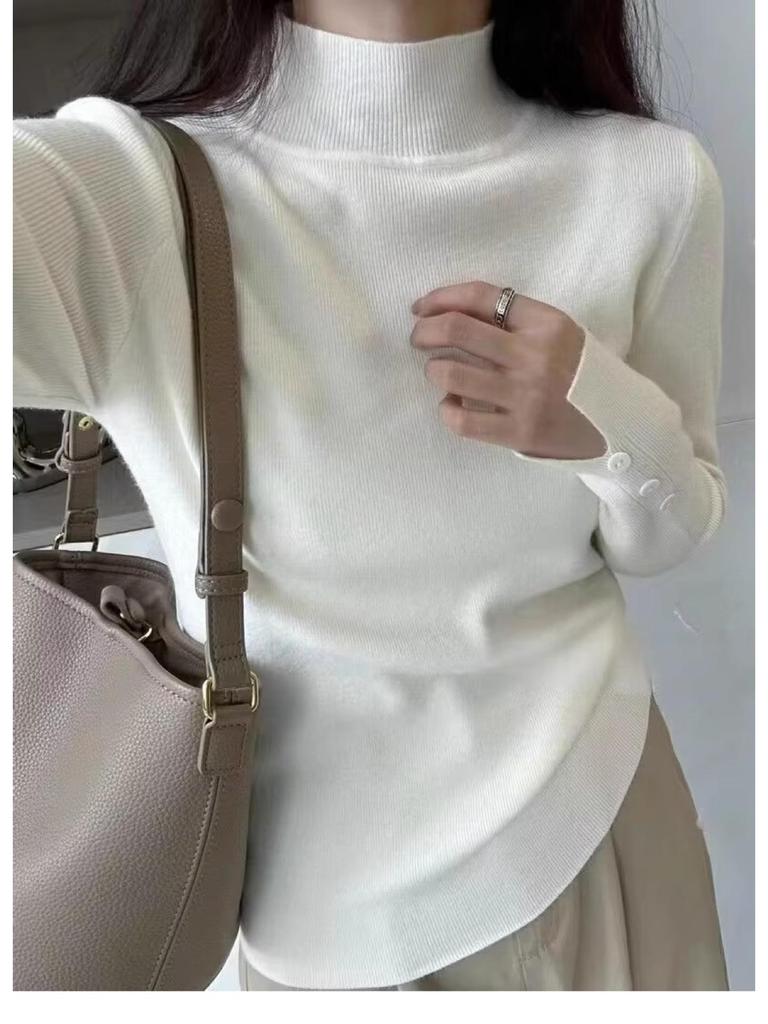 2025 Herbst/Winter Damen Vielseitiger Schlankmachender Halbhoher Rollkragen Wollstrick-Pullover
