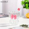2/4/6pcs Bow Vintage Ripple Glass 350ml Decorative Iced Coffee Cup for Juice Beer Beverage Water Dessert Coffee Cup with Bow