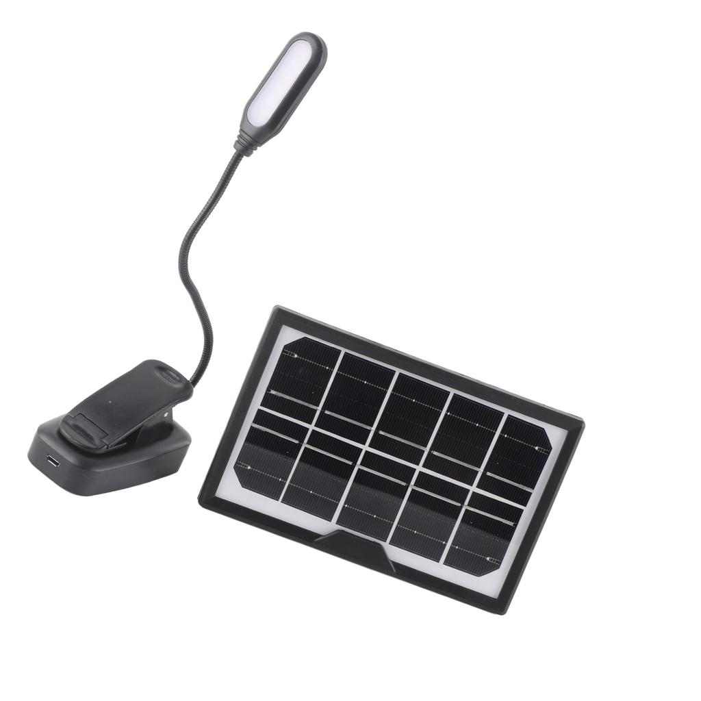 Solar Rechargeable Clamp Lamp Warm Daylight White Light Flicker Free Flexible Gooseneck Clip On Book Light 5V