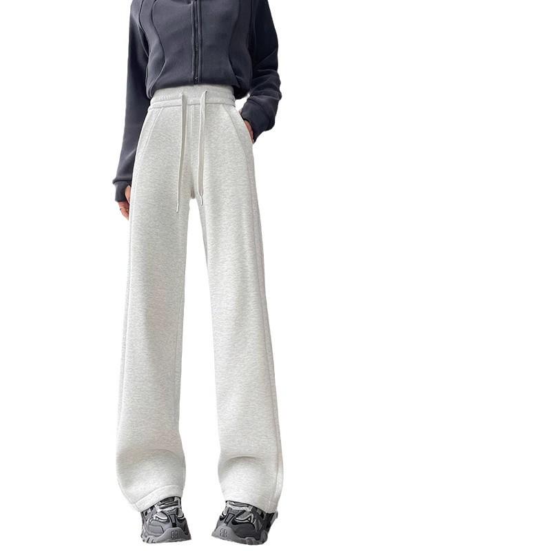 Gray Fleece-Lined Wide Leg Sweatpants for Women - Petite Fit, Winter Casual 2024