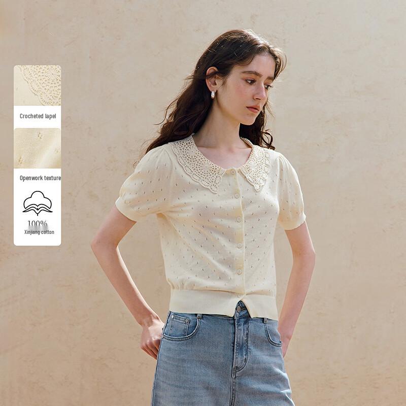 INMAN Women s Cotton Hollow Knit Cardigan L