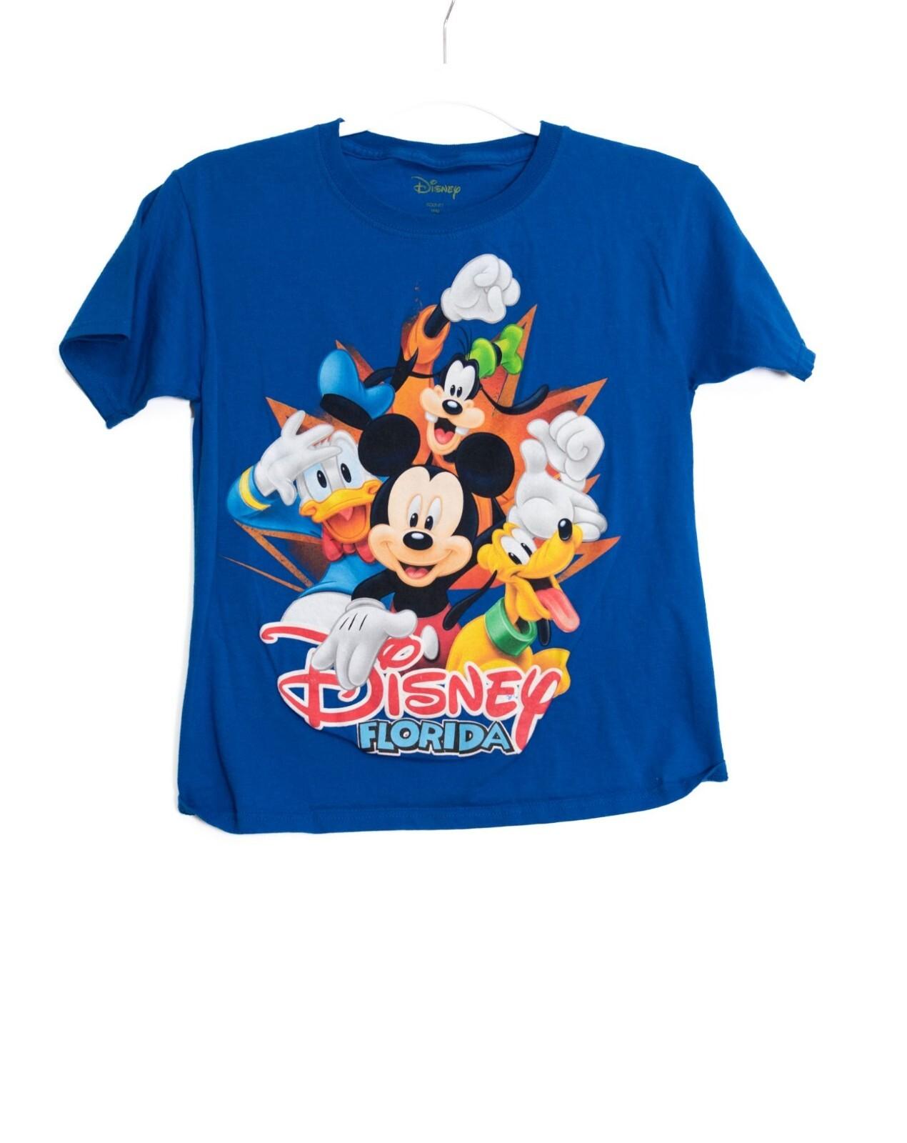 Disney Florida Blue T-Shirt W Mickey Donald Goofy Pluto Graphic Print Youth M S