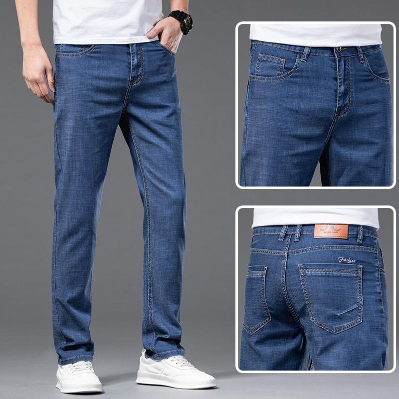 Ice-Silk Men's Denim Trousers Summer Lightweight Loose-Fit Stretch Tencel Casual Trousers New Style Business Straight-Leg Trousers