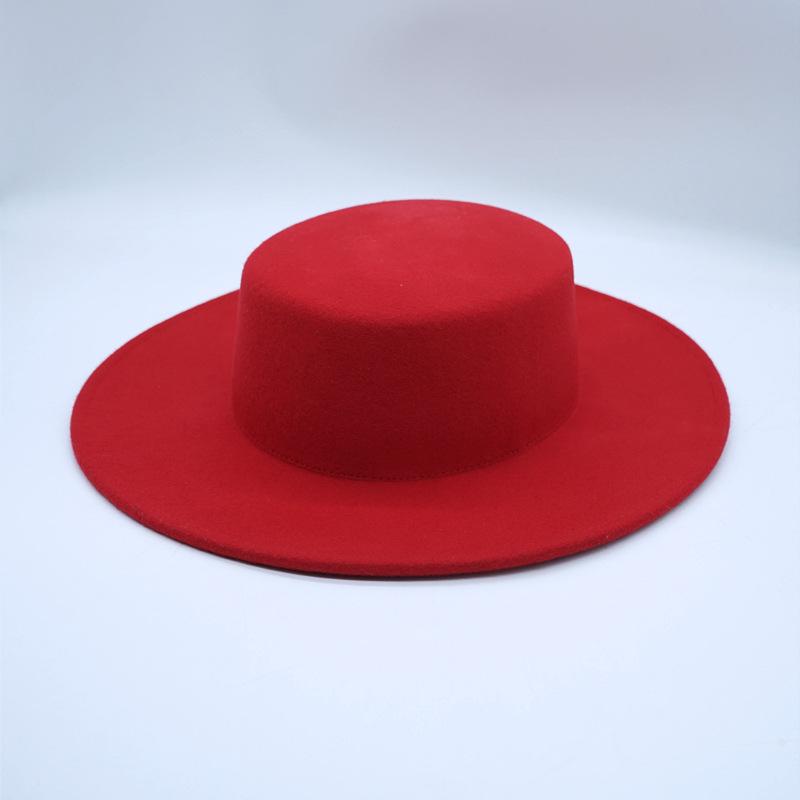 Dámský červený jazzový klobouk z vlněné plsti - Podzim Zima Retro Široká krempa