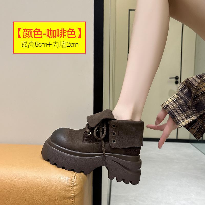 Inner heightening first-layer cowhide Martin boots women's 2025 new British style brown popular thick-soled retro locomotive boots