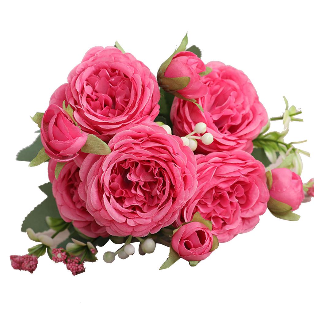 3 Bunches 5 Heads Artificial Persian Roses Wedding Hand Tied Rose Flower Bouquet Living Room Home Decoration Rose Red