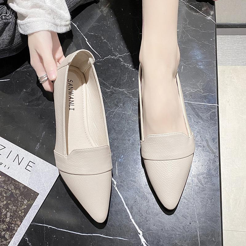 Summer single shoes women's thick heel summer new women's shoes simple pointed head shallow mouth low heel soft sole