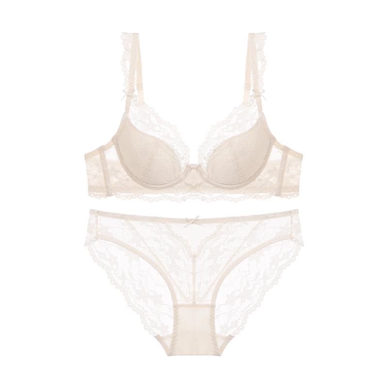 

French Lace Push-Up Lingerie Set for Large Breasts - Anti-Sagging and Slimming Bra 75A