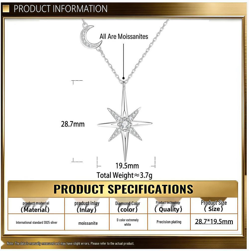 Moissanite Eight-Pointed Star Sterling Silver Necklace – Stylish & Versatile Clavicle Jewelry