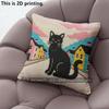 Vintage Black Cat Town Scene Throw Pillow Covers Pattern Cushion Cover Suitable For Sofa Bedroom Car Pillow Cover
