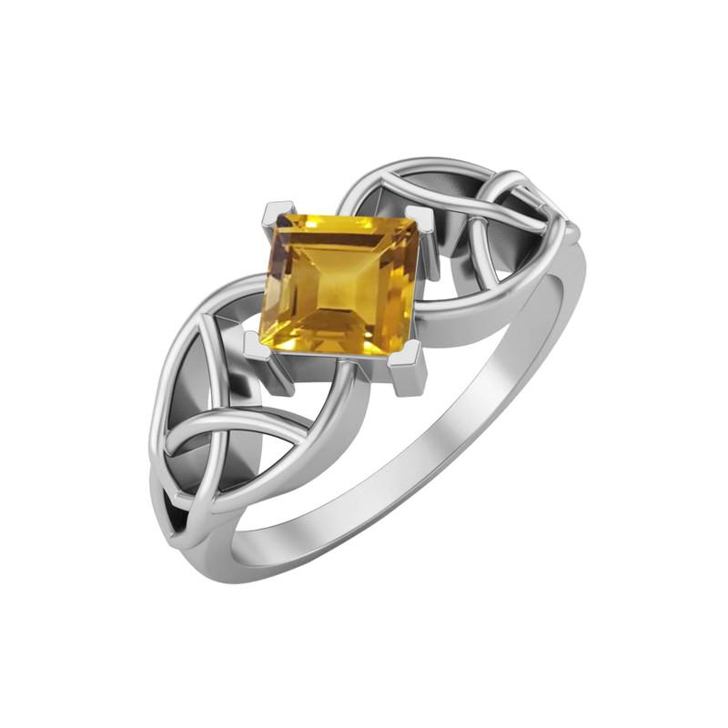 

5MM Square Citrine Gemstone 925 Sterling Silver Solitaire Celtic Women s Engagement Ring 7 білий
