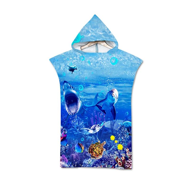 Microfiber Sea Turtle Printing Changing Robe Bath Towel Outdoor Hooded Beach Towel Poncho Women Swimming Diving Bathrobe Cloak