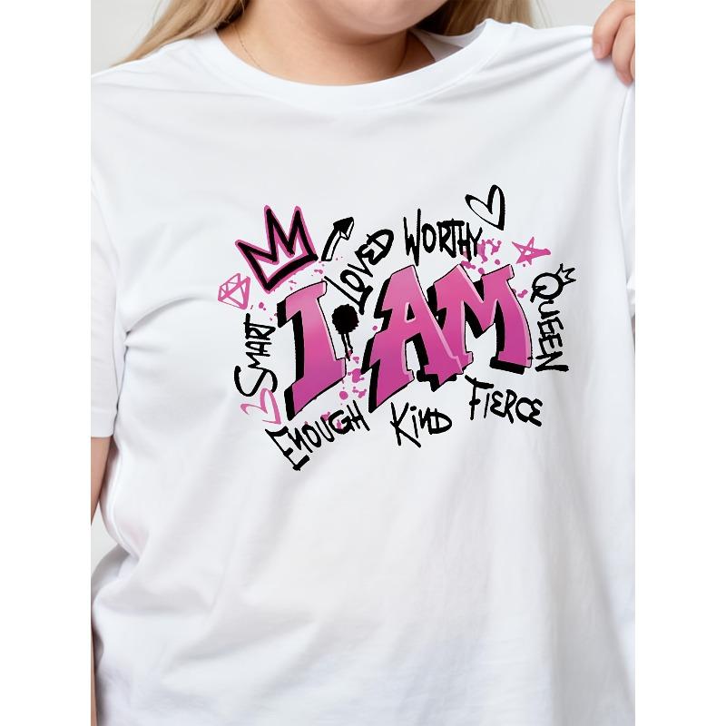 

Graffiti Printed Round Neck T-shirt, Spring and Summer Short Sleeve Casual Top, Women s Clothing S