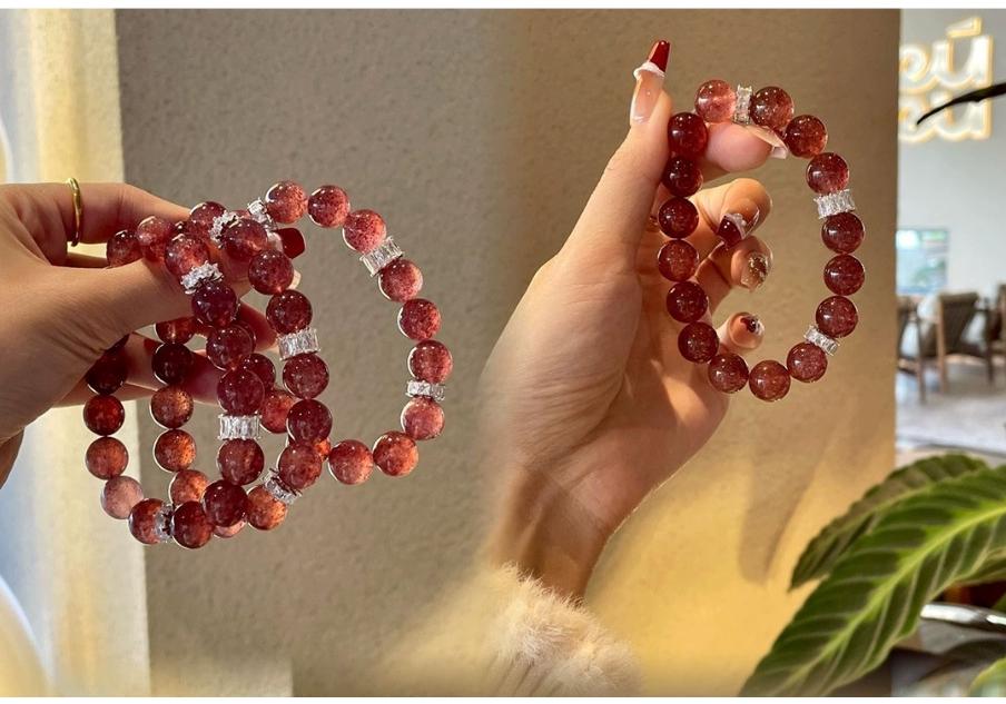 Starlight Pigeon Blood Red Crystal Bracelet Gift – Cherry Strawberry Design for Best Friend's Birthday, Inspired by Xiaohongshu Style.