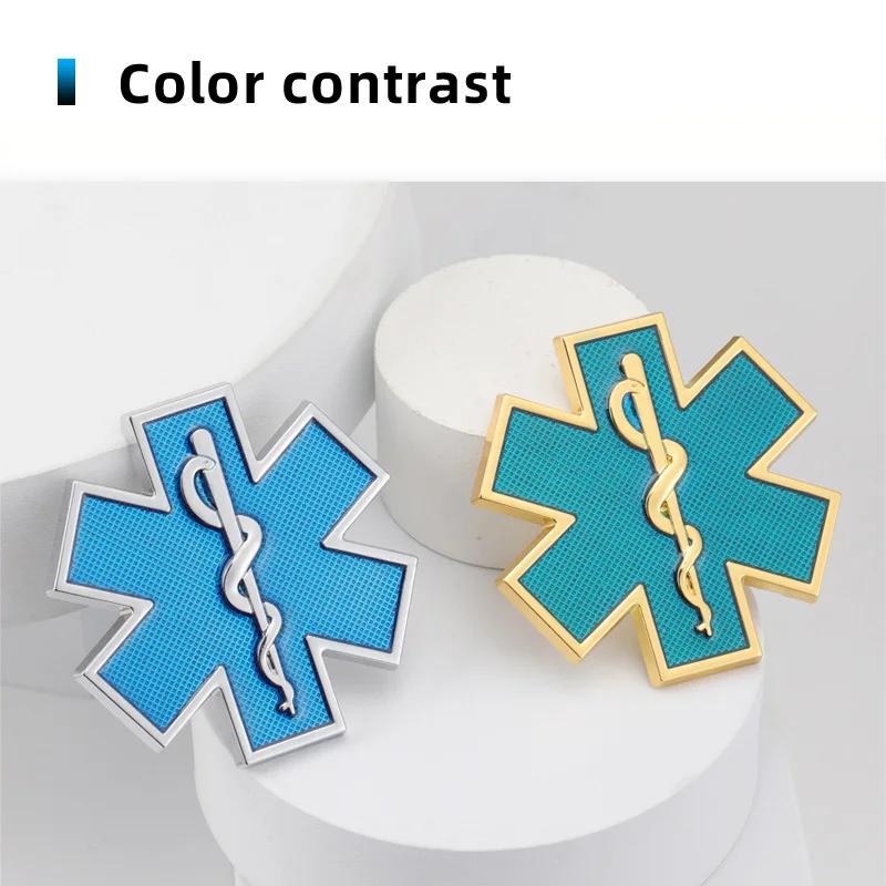 Metal 3D Star of Life Car Sticker Styling Red Emergency Ambulance Logo Personalized Modification Metal Scratch Decoration