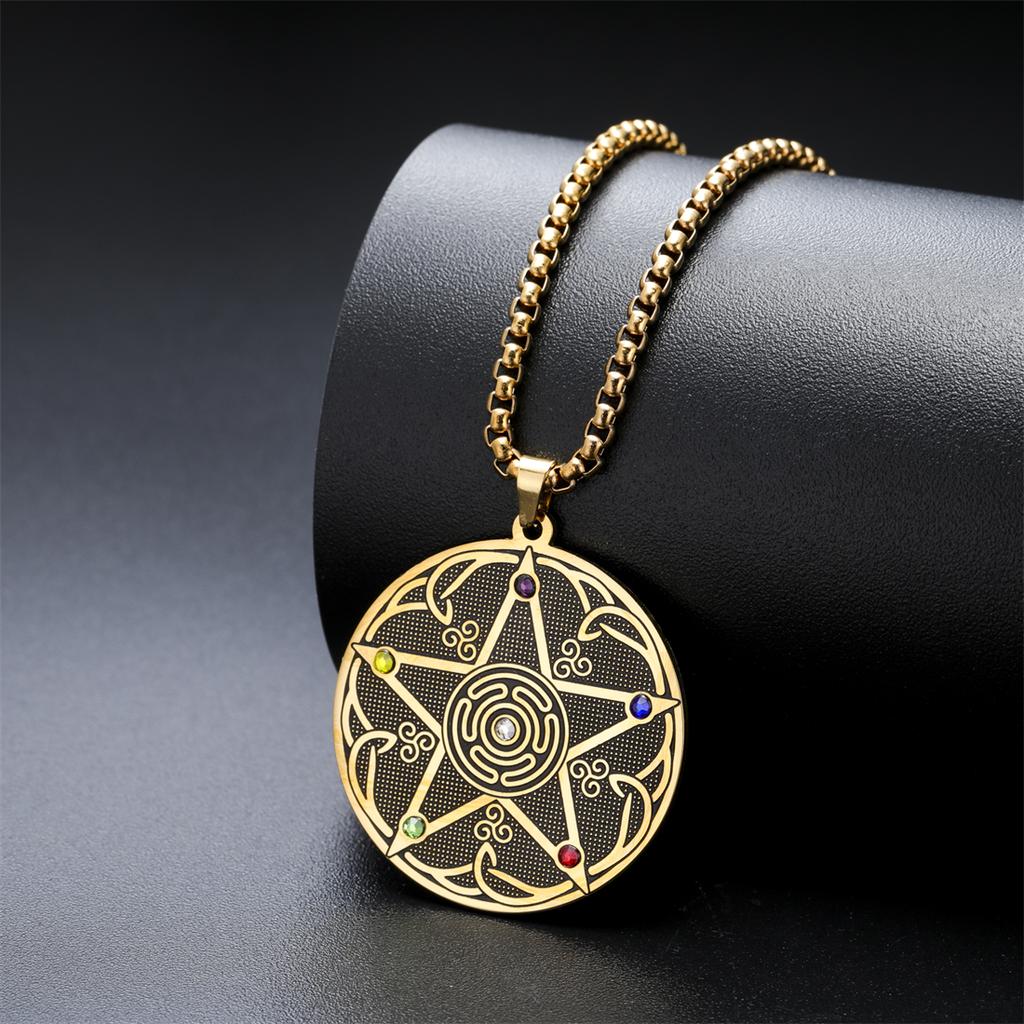 Wicca Pentagram Chakra Necklace for Women Men Hecate Wheel Amulet Pendant Necklaces Spiritual Pagan Jewelry Gift
