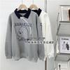 Women's Cute Korean Style Polo Collar Bear Sweatshirt - Autumn/Winter Loose Fit Jacket