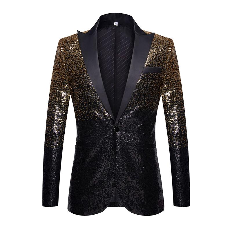 PYJTRL Mens Fashion Gradual Change Color Shiny Sequin Suit Jacket Closure Collar Blazer