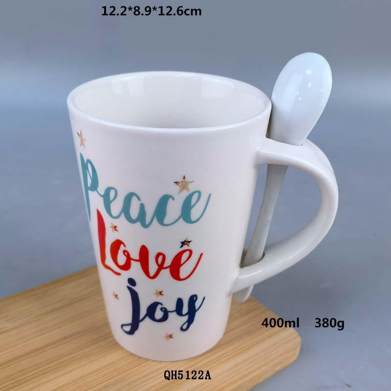 Thanksgiving Giving Back Porcelain Coffee Cup Christmas Mug with Spoon Simple Cup Breakfast Milk Ceramic Cup 301-400ml
