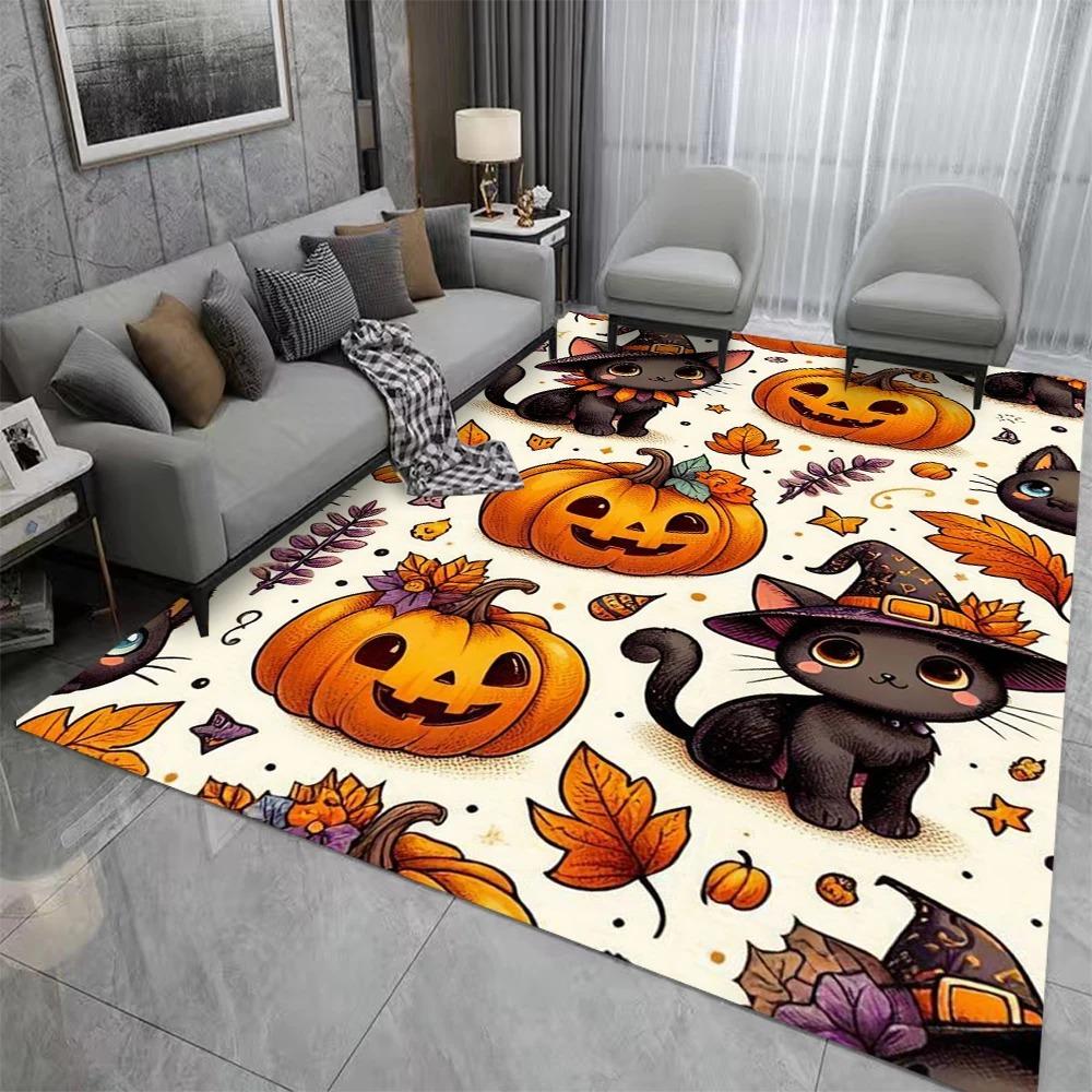 Halloween Pumpkin Horror Night Carpet Suitable for Bedroom Living Room Corridor Carpet Home Decoration Non Slip Floor Mat