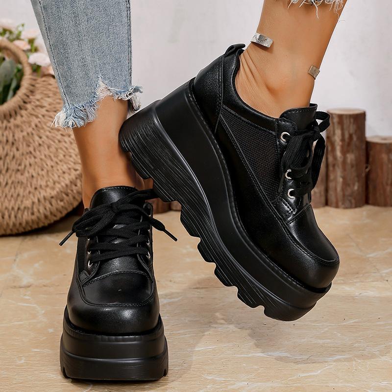 Fashion Fashion Black White Chunky Sneakers Gothic Platform Wedge Shoes for Woman 2025 Thick Bottom Mesh Breathable Sneakers Plus Size