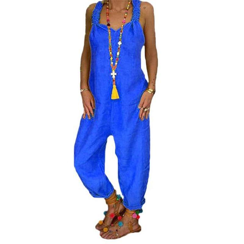 

Loose Oversized One-Piece Suspenders Loose Plus size Linen Overalls Blue XL