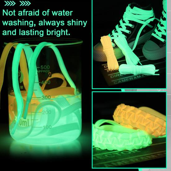 1 Pair Luminous Shoelaces Glow in The Dark Shoe Laces Fluorescent Flat Shoelaces Replacements for Sneakers Boots
