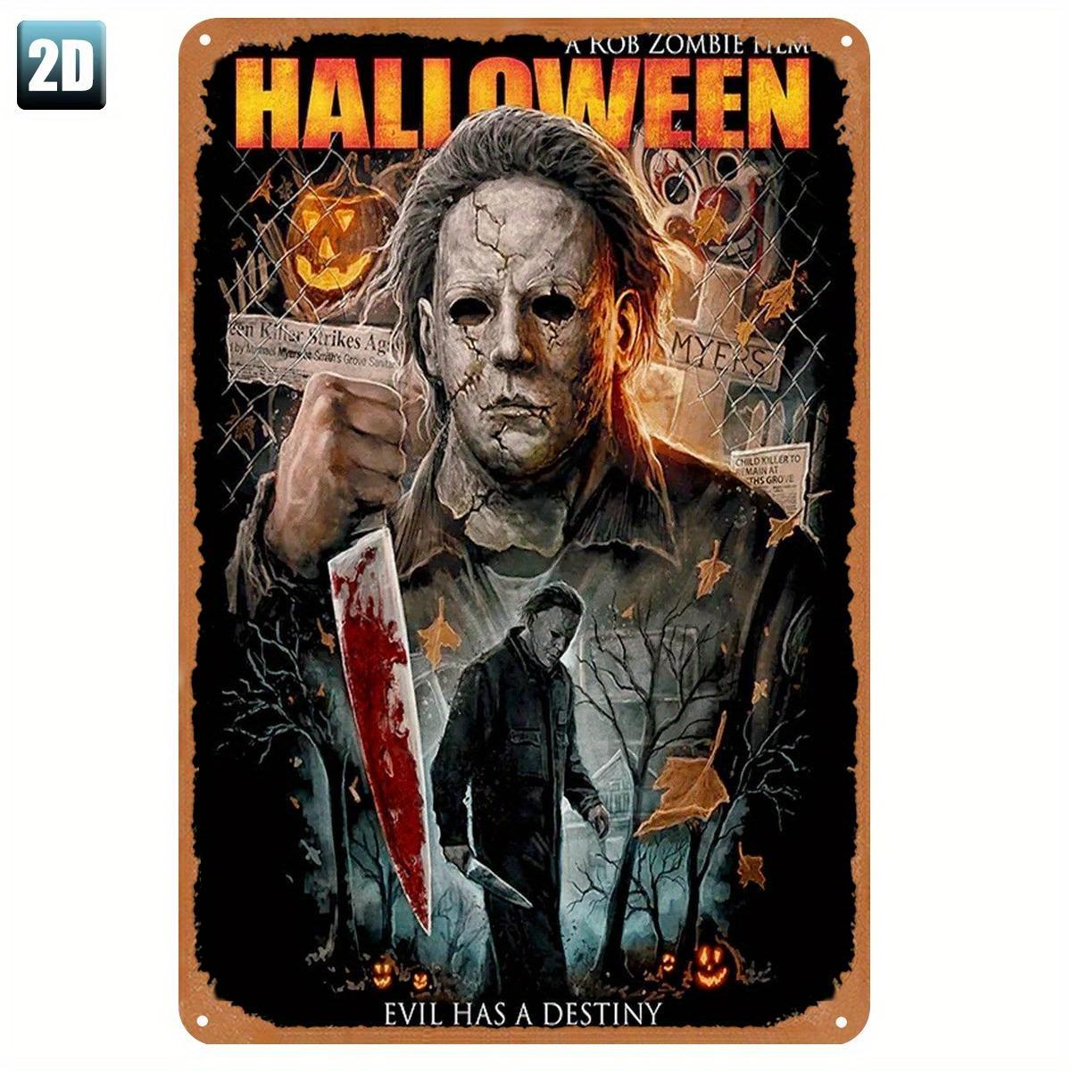 

Halloween Michael Myers Metal Tin Sign Evil Has a Destiny Rob Zombie Movie Poster Vintage Horror Film Decor with Blood Spl 20x30cm（7.8x11.8inch）