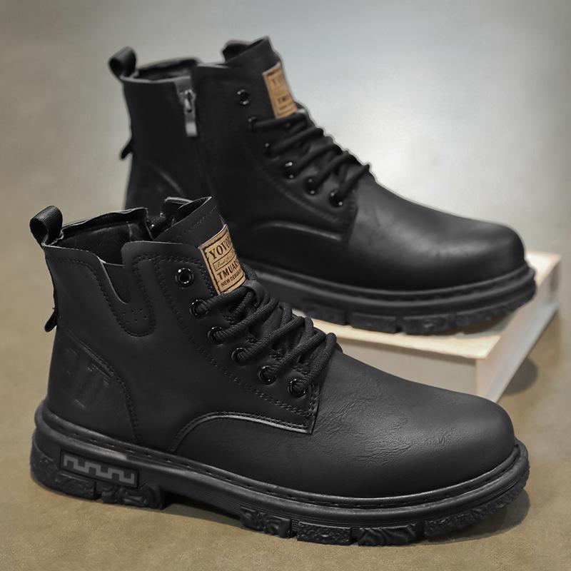 

Martin boots men s leather shoes British style tooling boots versatile high-top casual Martin boots lazy side zipper outdoor leather boots 44 чорний