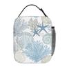 Summer Ocean Themed Seashell Coral Starfish Insulated Lunch Bag Reusable Portable Oxford Thermal Lunch Box for Work Travel